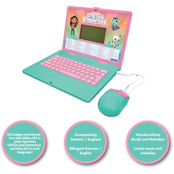 Gabby , GABBY'S DOLLHOUSE, BILINGUAL ENGLISH/GERMAN EDUCATIONAL COMPUTER, TOY FOR CHILDREN WITH 124 LANGUAGE, WRITING, MATHS, LOGIC, MUSIC ACTIVITIES AND GAMES, PINK/BLUE, JC598GDHI3 - Image 2